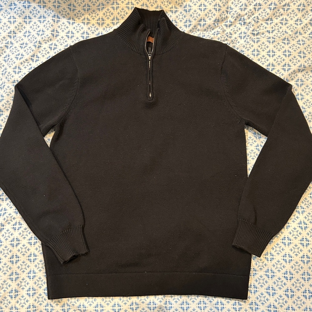 PERRY ELLIS RIBBED MOCK NECK QUARTER ZIP SWEATER